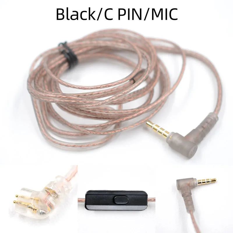 For KZ ZS10 ZSN ZEX In Ear Cable High-Purity Oxygen-Free Copper Twisted Earphones Cable 2pin Cable Silver Plated Cable With Mic Zpaxo C pin with mic