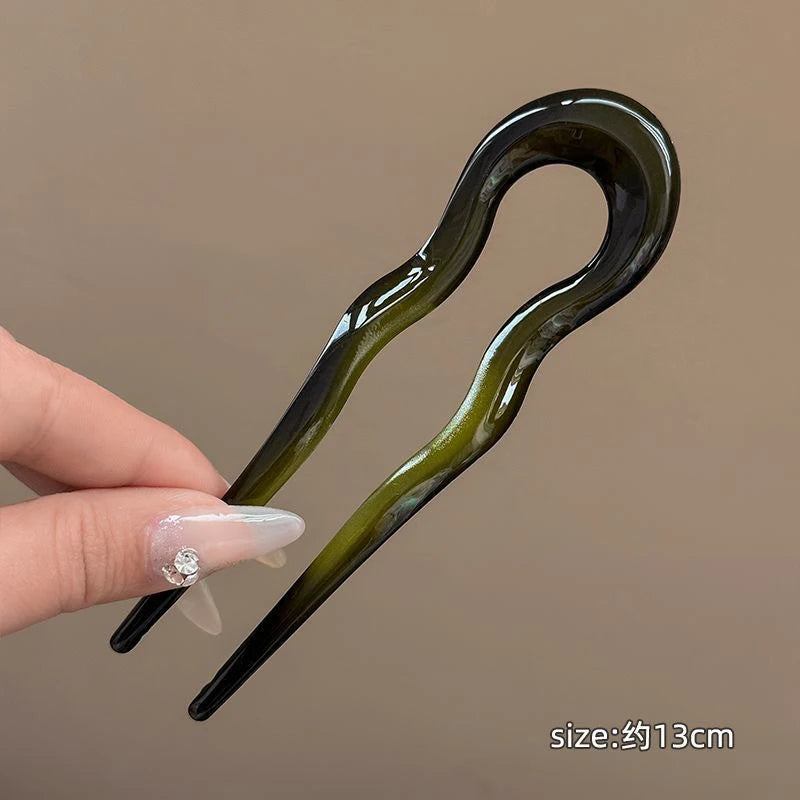 U-Shaped Hair Fork Fashion Tortoiseshell Acetate Acrylic Hairpin Geometric Headwear Hair Sticks Women Girls Hair Accessories Zpaxo fz-color c