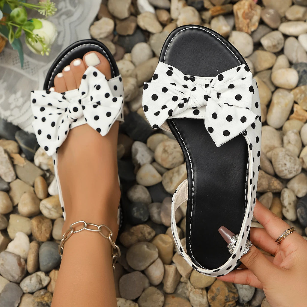 Ladies Flat Sandals Polka Dot Butterfly Knot Sandals Multi-Color Comfortable Women Shoes Footwear Fashionable Summer Shoes Women Zpaxo