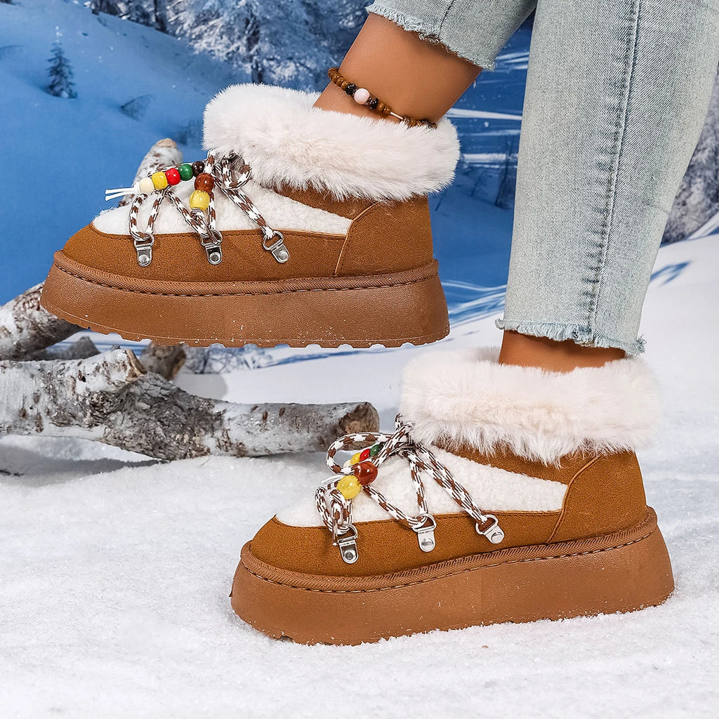 2025 Winter Ankle Boots Women Platform Shoes Antiskid Waterproof Ski Boots Luxury Fluffy Furry Fur Boots Woman's Ankle Booties Zpaxo