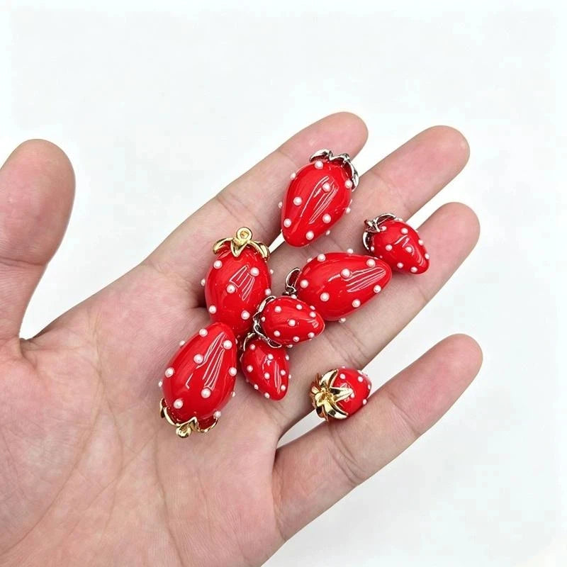 3D Resin Sweet Strawberry Shape Fruit Pendant Charms DIY Jewelry Zpaxo