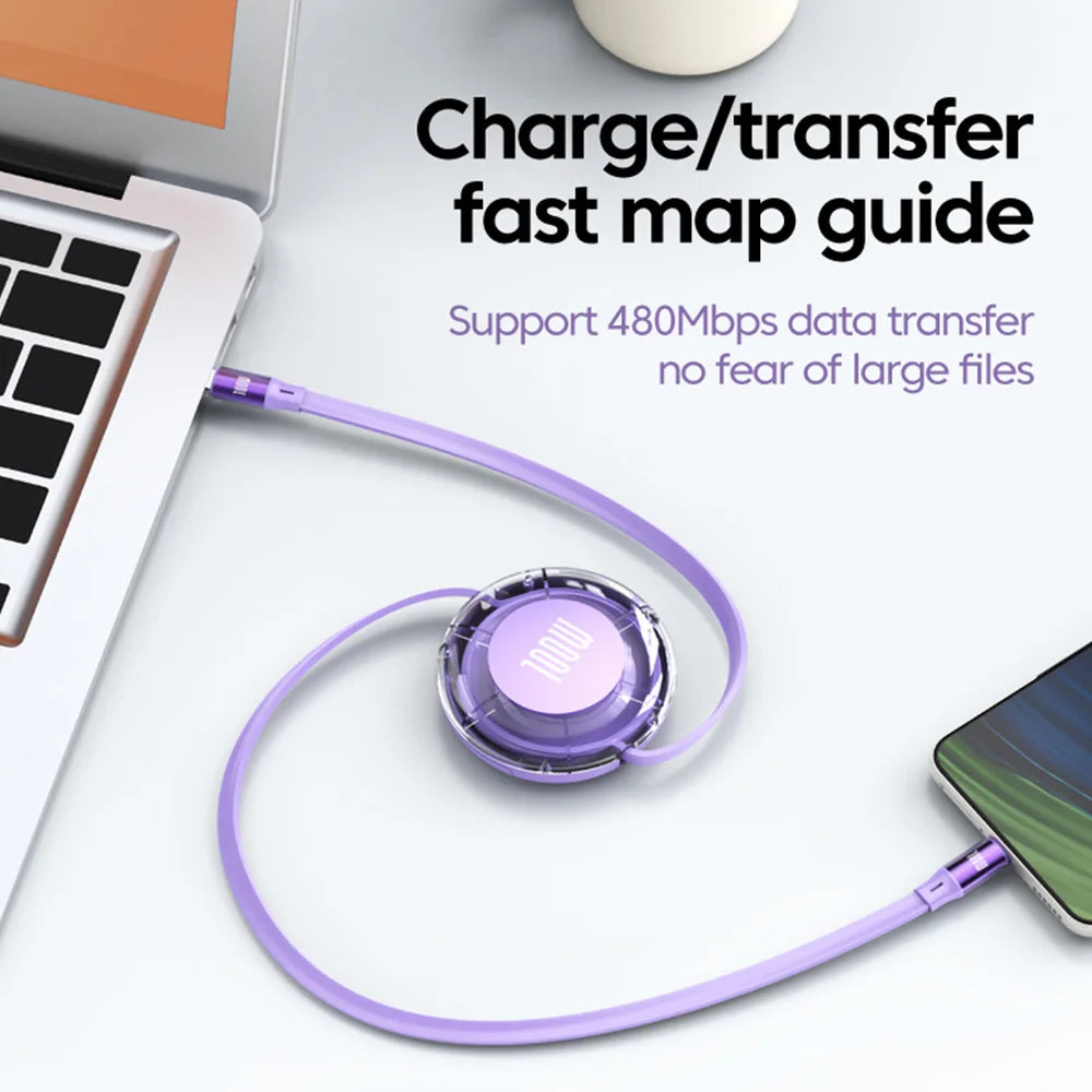 Retractable PD 100W Cable USB C Fast Charging Iphone 16 15 Huawei Zpaxo