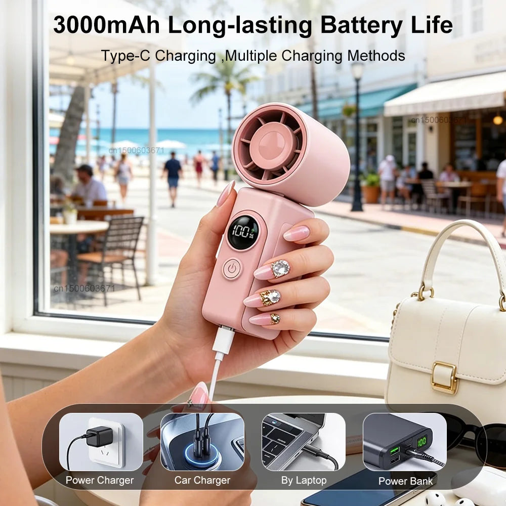 Mini Clip-on Fan Handheld Pocket Rechargeable Digital Display Air
