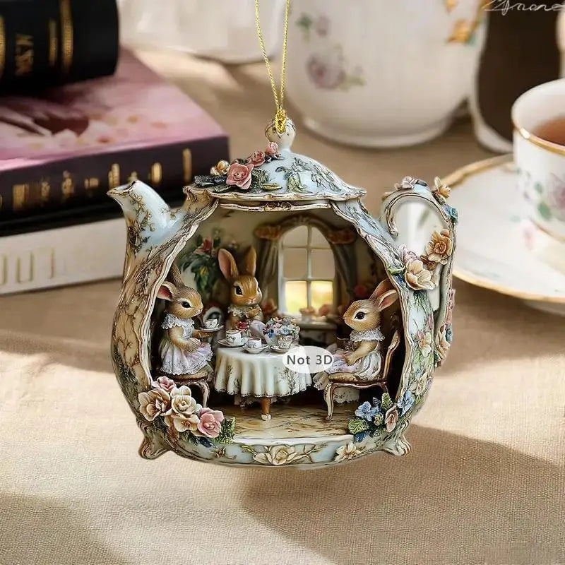 Delightful Easter Rabbit Teacup 2D Acrylic Home Decor Item Zpaxo