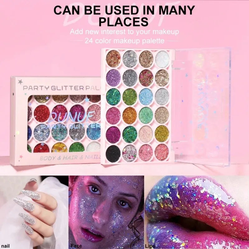 24 Colors Body Face Glitter Gel Palette Multifunctional Waterproof