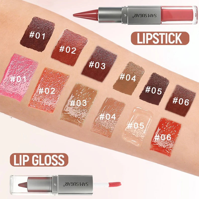 2 in1 Tapered Gradient Lipliner Pen Nude Brown Mirror Glass Lip Gloss Waterproof Lip Contour Matte Lip Liner Non Stick Makeup Zpaxo