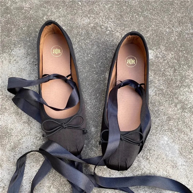 Mary Jane Strapped Flat Shoes for Women 2024 New Style Spring Autumn Square Head Flat Heel French Black Ladies Ballet shoes Zpaxo
