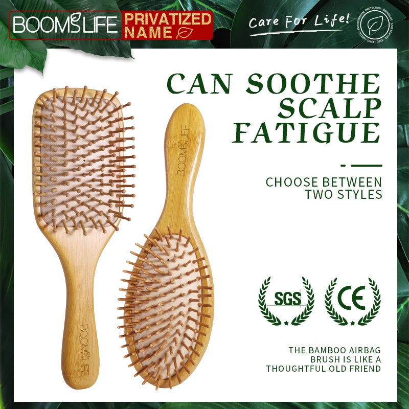 BOOMSLIFE Personalized Bamboo Wide Tooth Hair Comb & Scalp Brush Bamboo Hair Comb Zpaxo
