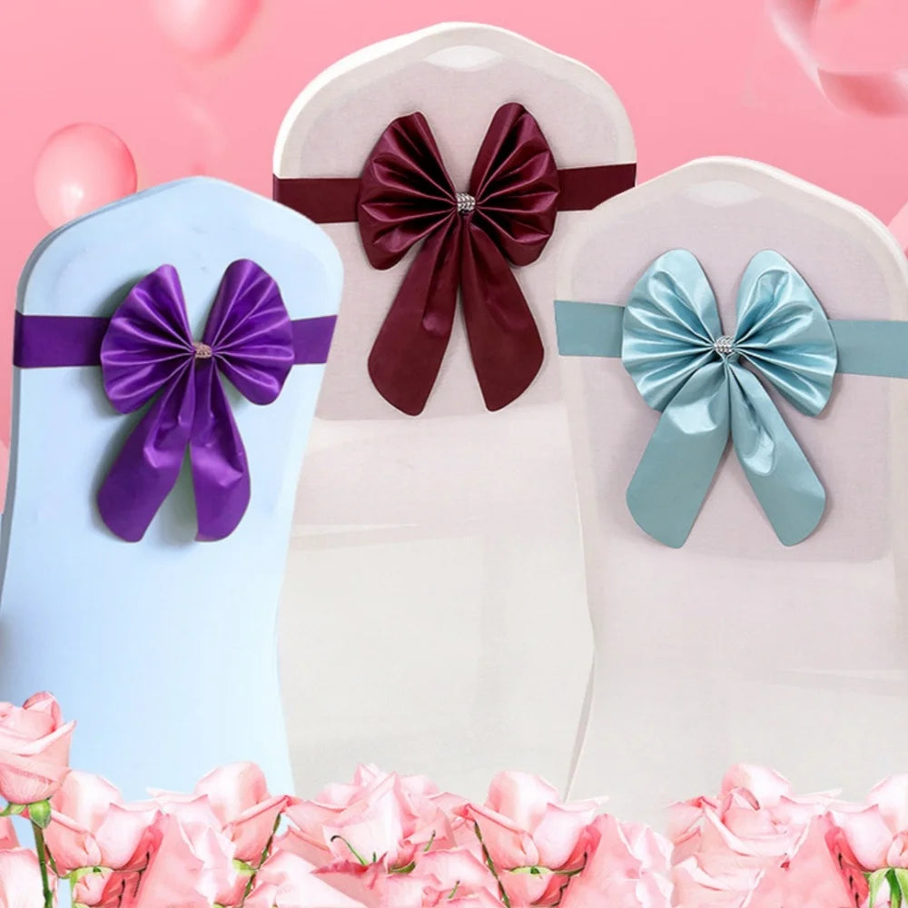 Elastic Bow Tie Chair Sash Band – Wedding & Event Décor