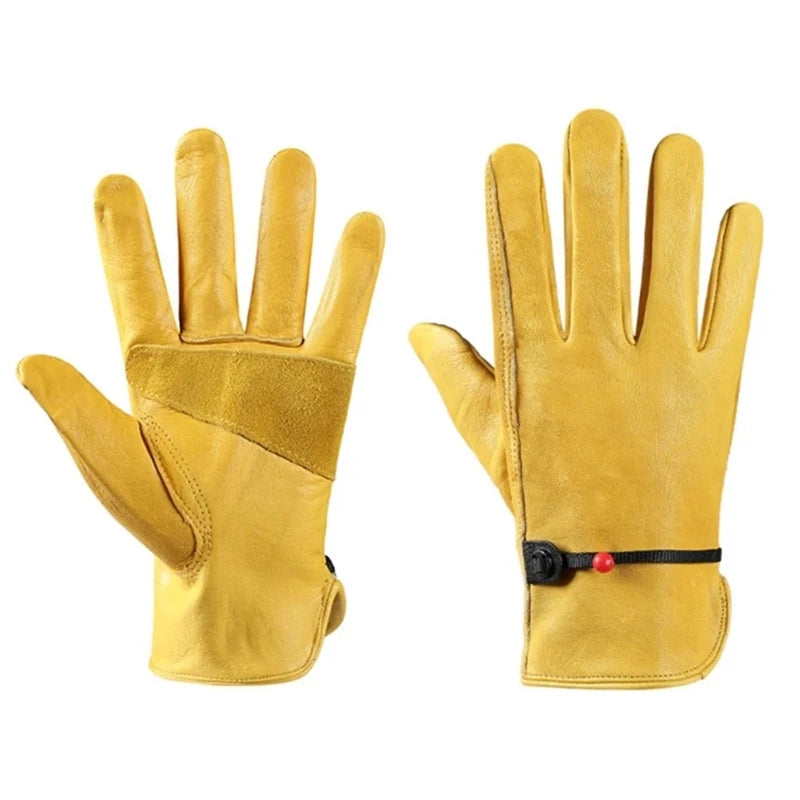 Cowhide Work Gloves Leather Motorcycle Driver Cycling Outdoor Sports Racing Security Protection Safety Yellow Riding Glove Zpaxo