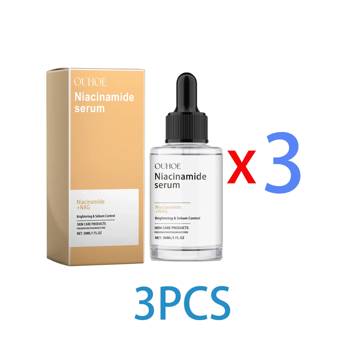 Ouhoe Brightening Face Serum Hydrating and Smoothing Improves Skin Texture 30ml No Irritation Gentle for Sensitive Dry Oily Skin Zpaxo 3PCS