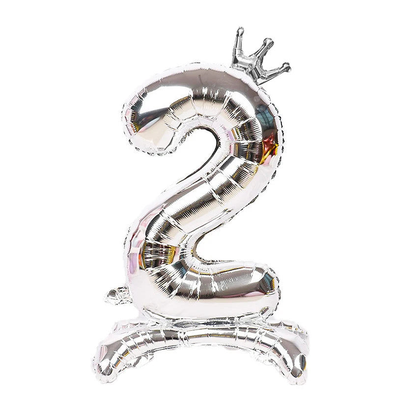 Gold Number Stand Foil Balloons Crown Digital Figures Globos 0-9 Zpaxo silver 2 32inch
