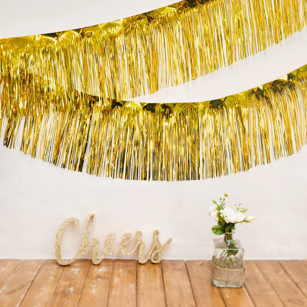2m Glitter Tassels Fringe Banner Shinny Gold Metallic Foil Tassel