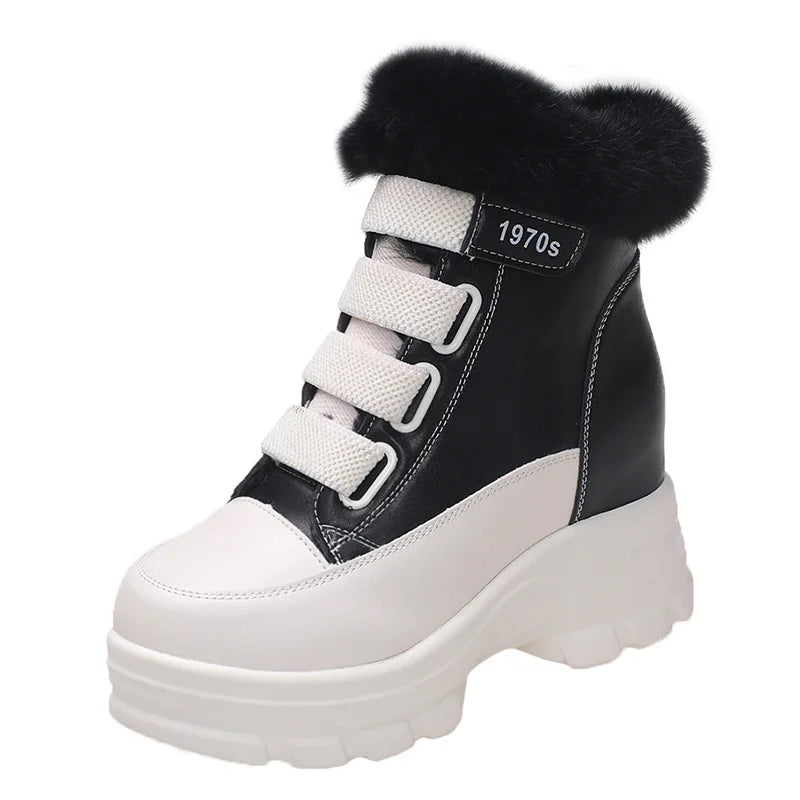 Women's Fur Snow Boots Winter Thick Bottom Short Heels Round Toe Warm Zpaxo black 37(Foot 23.5cm) China Mainland