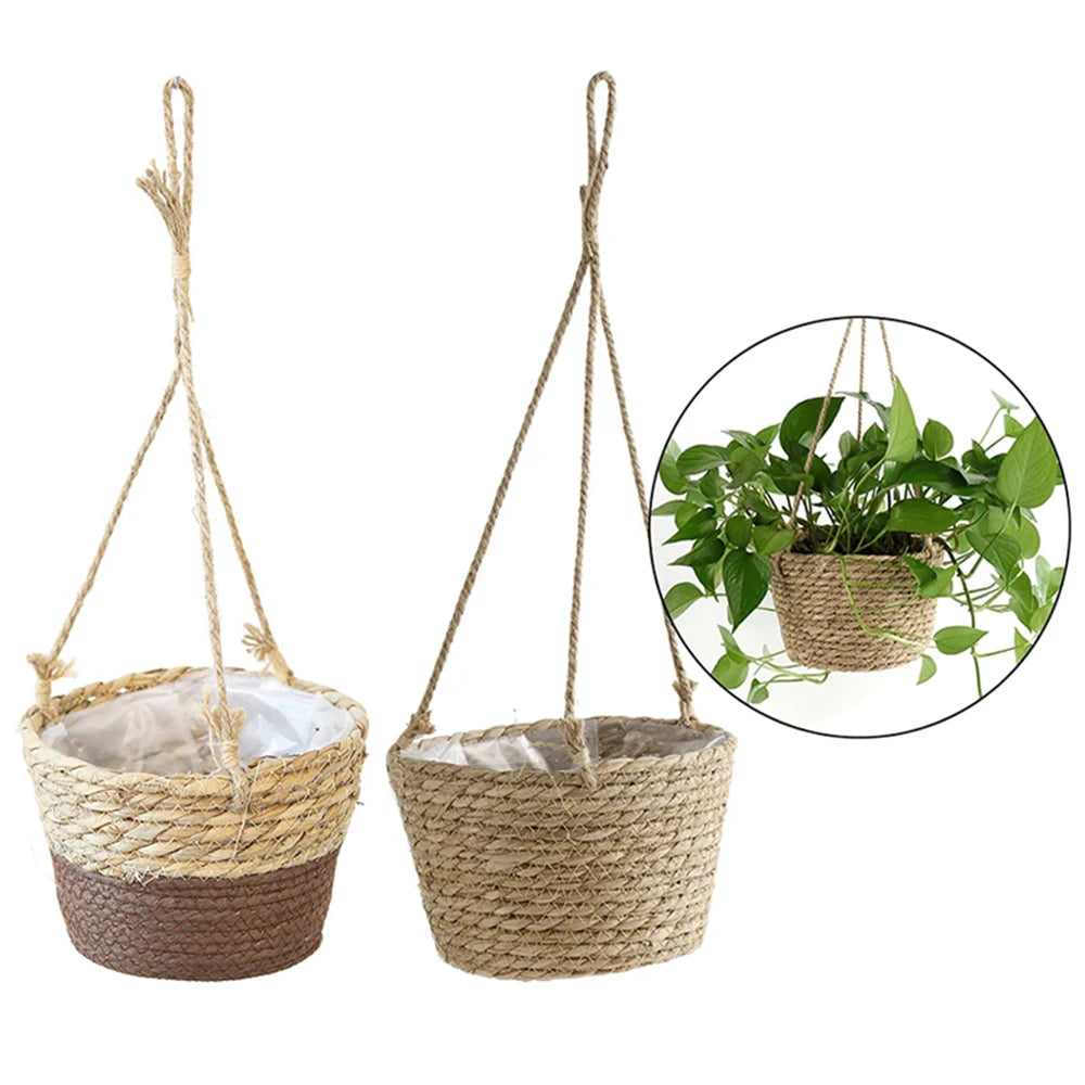 Handwoven Straw Hanging Basket Planter – Rattan Orchid Pot Hanging Basket Planter Zpaxo