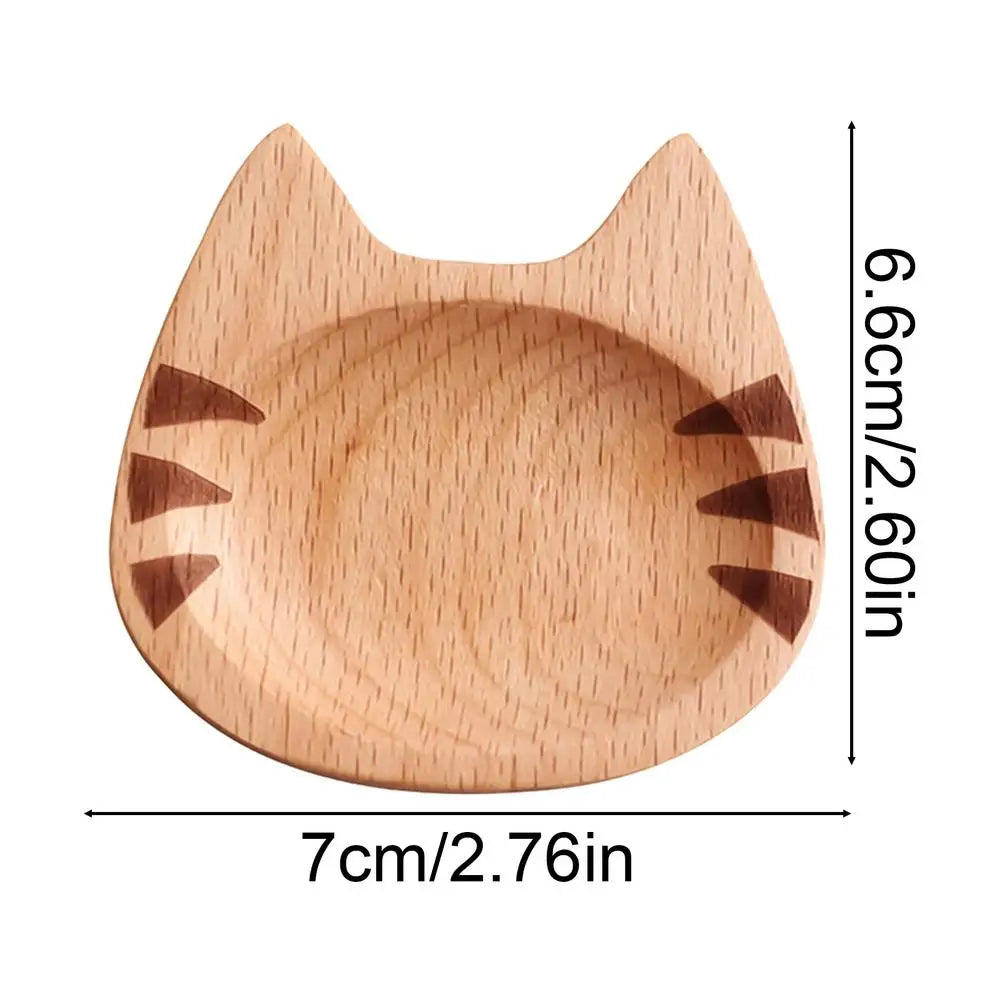 Soy Sauce Dish Cat Shape Beech Wood Dipping Bowl Japanese Sushi Plate