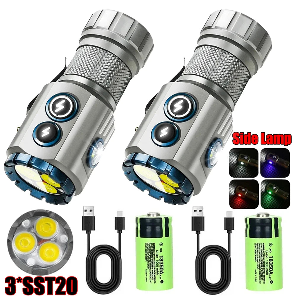 KDULIT 2000LM EDC Flashlight – Type-C Rechargeable RGB LED Torch