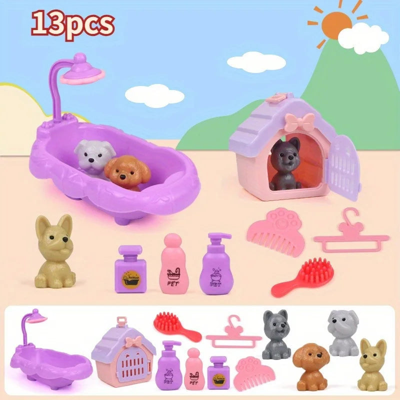 Cute Dog Pet Basket Family Toys Doll Cage Scene Playing Christmas Zpaxo as pic 3