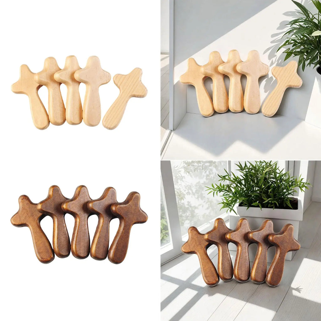 5Pcs Wooden Holding Cross Colleague Comfort Small Decoration Family Religious Person Hand Held Prayer Cross Pinewood Wood Cross Zpaxo