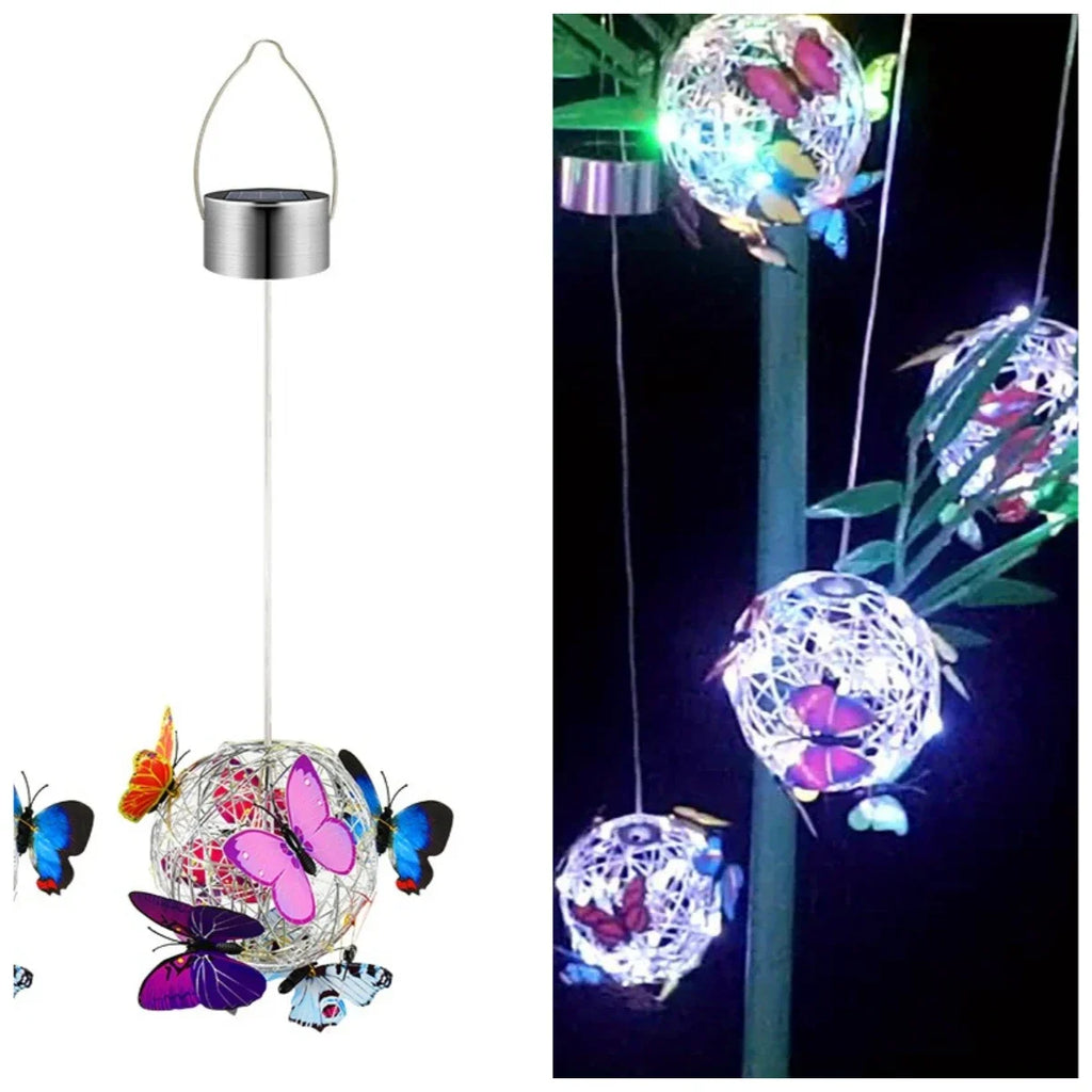 Solar Lamp Auto Light Up Garden Lights Metal Ball Butterfly Hanging Zpaxo