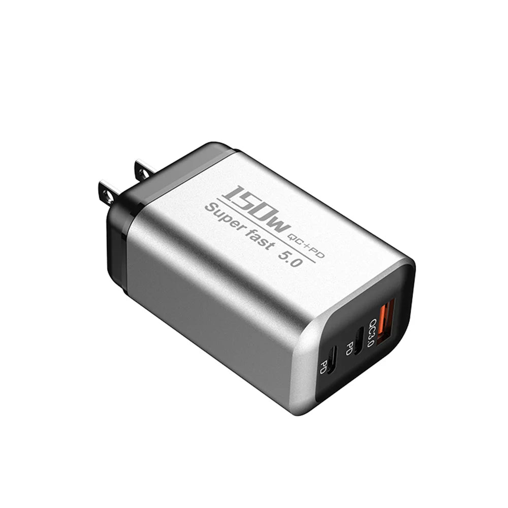 3-in-1 USB-C 150W Fast Wall Charger – EU/UK/US Plug USB-C Wall Charger Zpaxo US Silver
