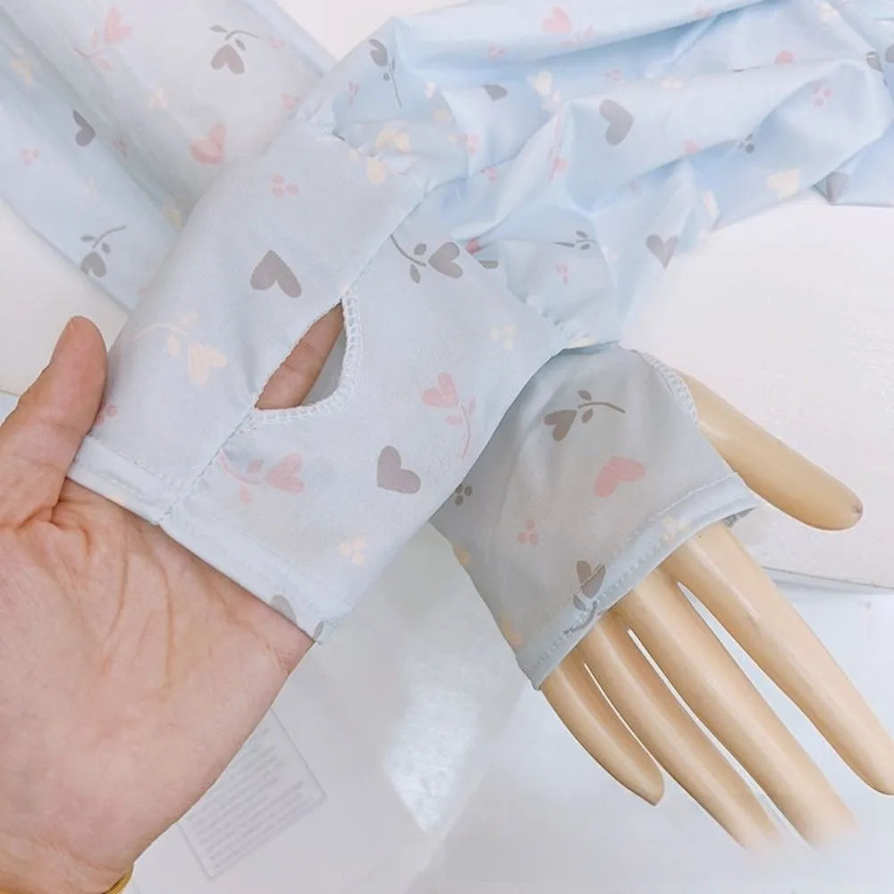 Breathable Ice Silk Sleeve Loose Fit Love Flower Print Sun Protection Sleeves Cooling Material UV Protection Sleeves Cycling Zpaxo