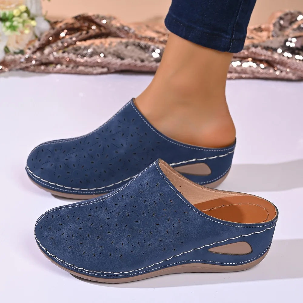 Women's Casual Wedge Mules Comfortable Open Back Slip-on Wedges Shoes