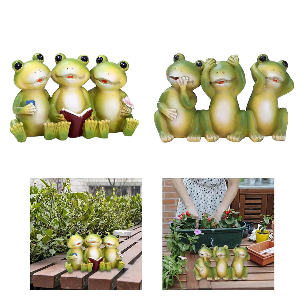 Frog Statue Creative Resin Cute Tabletop Ornament Garden Statue Decorative Figurine for Balcony Outside Yard Bedroom Table Zpaxo