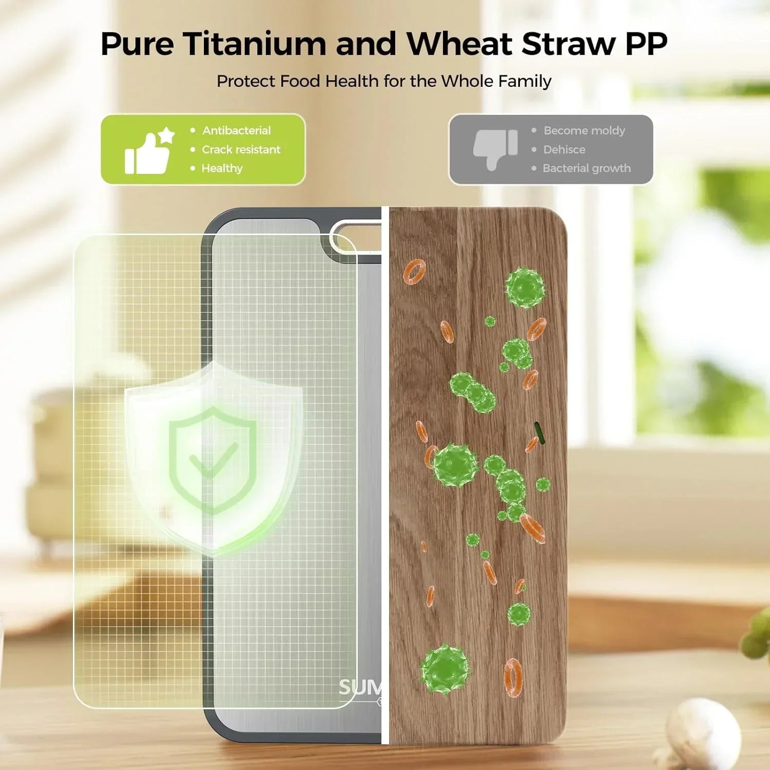New Kitchen Cutting Board Double Sided Titanium Cutting Boards for Double Sided Food Grade Pure Titanium Wheat Straw PP Zpaxo