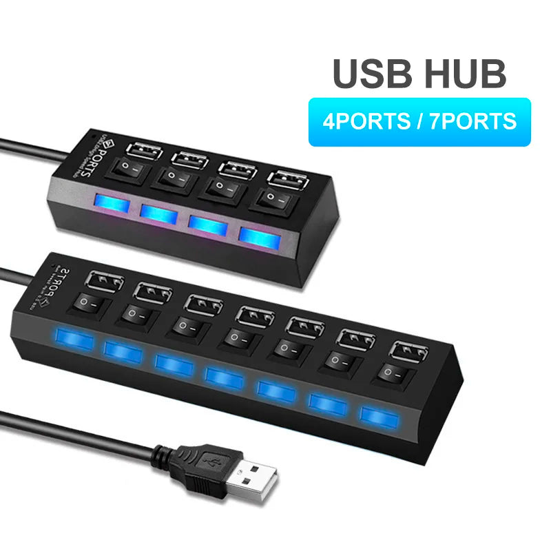 USB HUB 4 7 Port Multiple Expander OFF Switch Multi Splitter 4ports Zpaxo