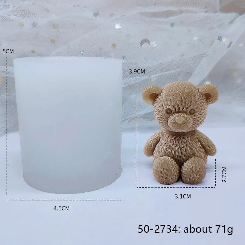 3D Bear Candle Silicone Mold DIY Heart Rose Cartoon Bear Aromatherapy Soap Gypsum Wax Clay Craft Ornament Making Gift Home Decor Zpaxo Plush 50-2734-D