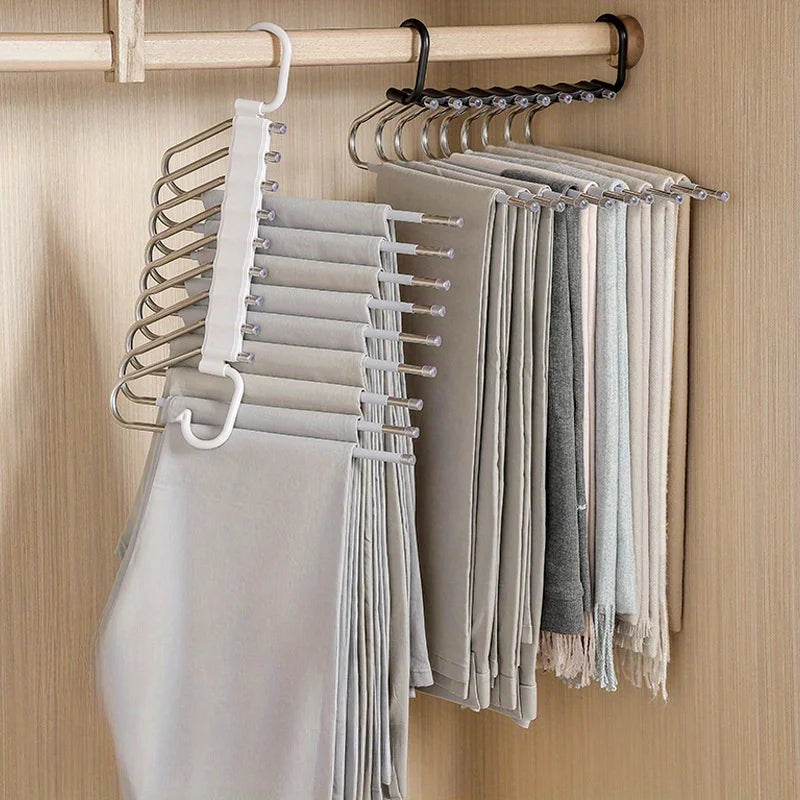 Stainless Steel Folding Pants Hanger – Multi-Layer Magic Clips & Retractable Space-Saving Organizer Zpaxo