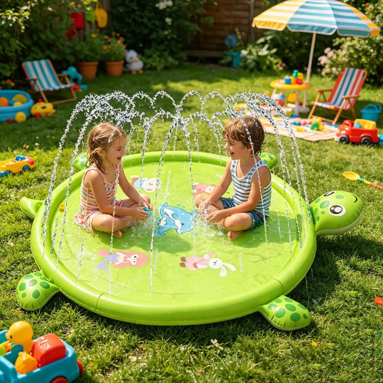 Water Play Pad 83.9in Non-slip Cute Turtle Pool Games Water Play Mat Sprinkler For Boys Girls Pets Backyard Garden Lawn Summer Zpaxo