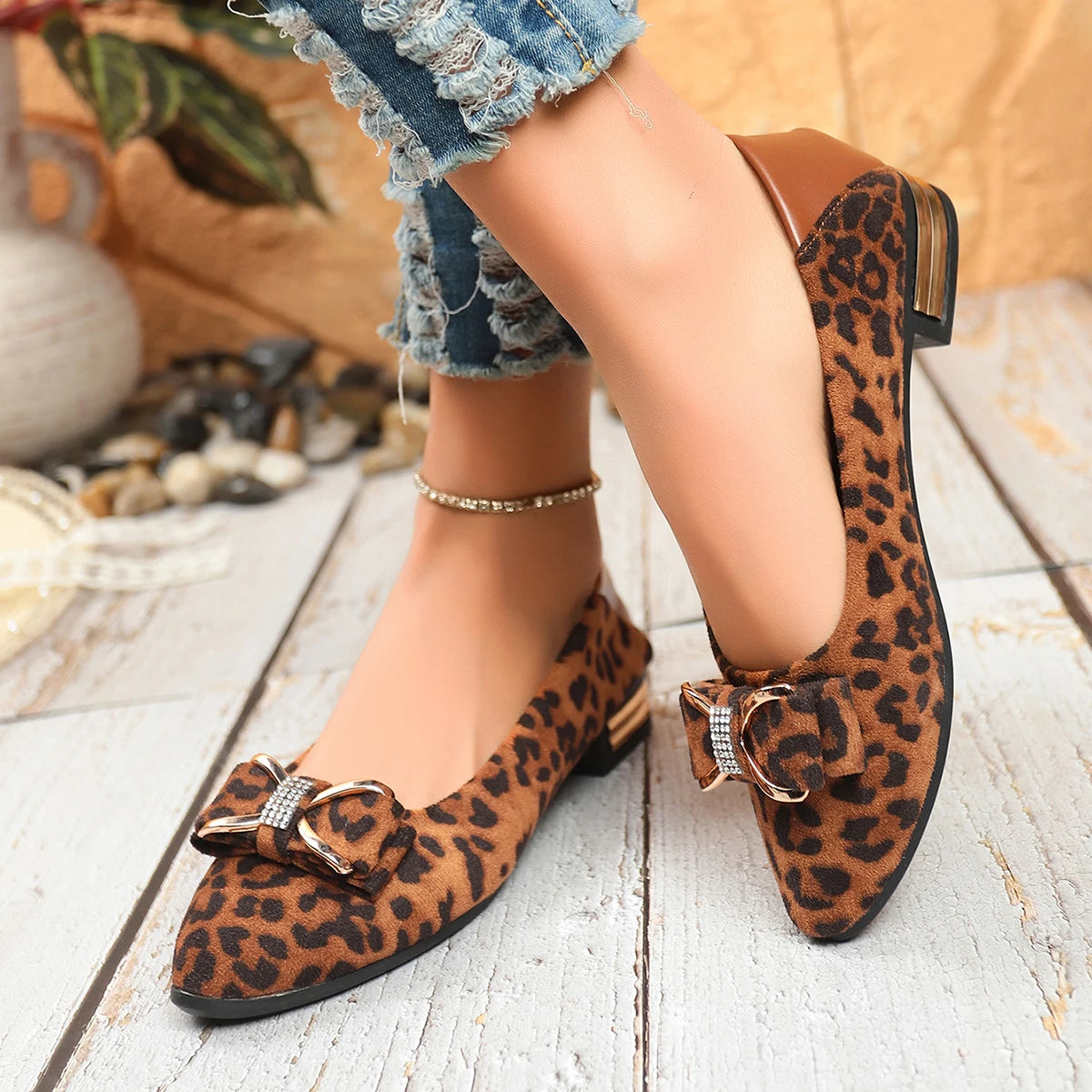 Women Flats Spring Autumn Loafers Bowknot Single Shoes Female Fashion Sweet Flat Soft Casual Sneakers Women Zapatos De Mujer Zpaxo Leopard color 37