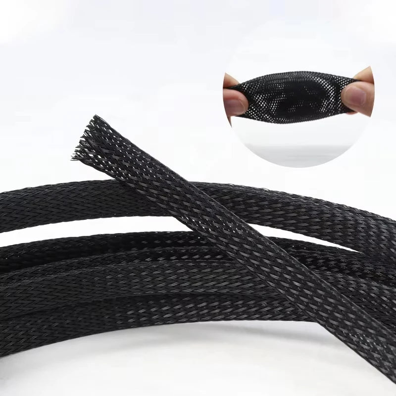 PET Expandable Braided Sleeving Flexible Wire Mesh Sleeve Black Nylon
