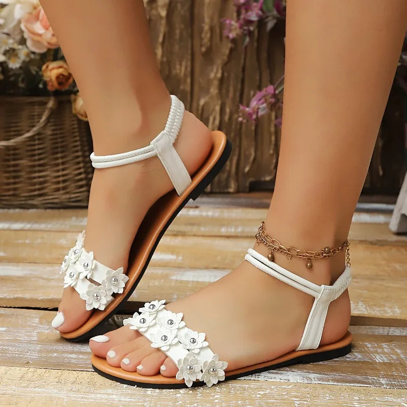 Women's Fish Mouth Open Toe Lightweight Flower Embellishment Hollow Zpaxo