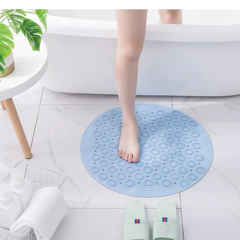 Bathroom Mat Anti-slip Sucker Round PVC Bath Mat with Drain Hole Silicone Bathing Rugs Foot Massage Pad Bathtub Soft Shower Mat Zpaxo