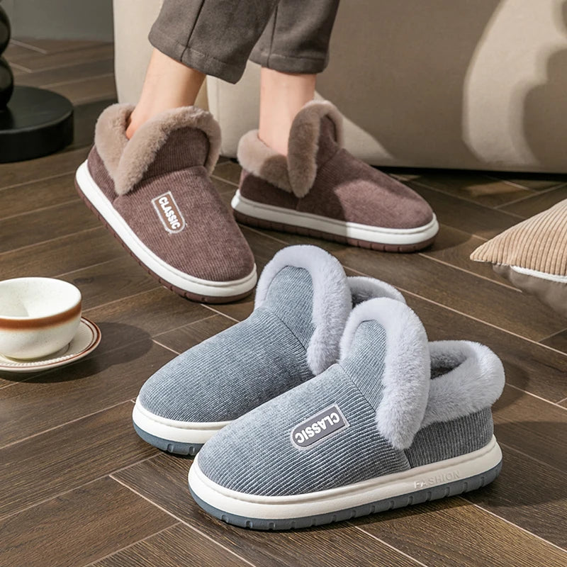 High-top Men's Winter Cotton Slippers Non-slip Warm Plush Fleece