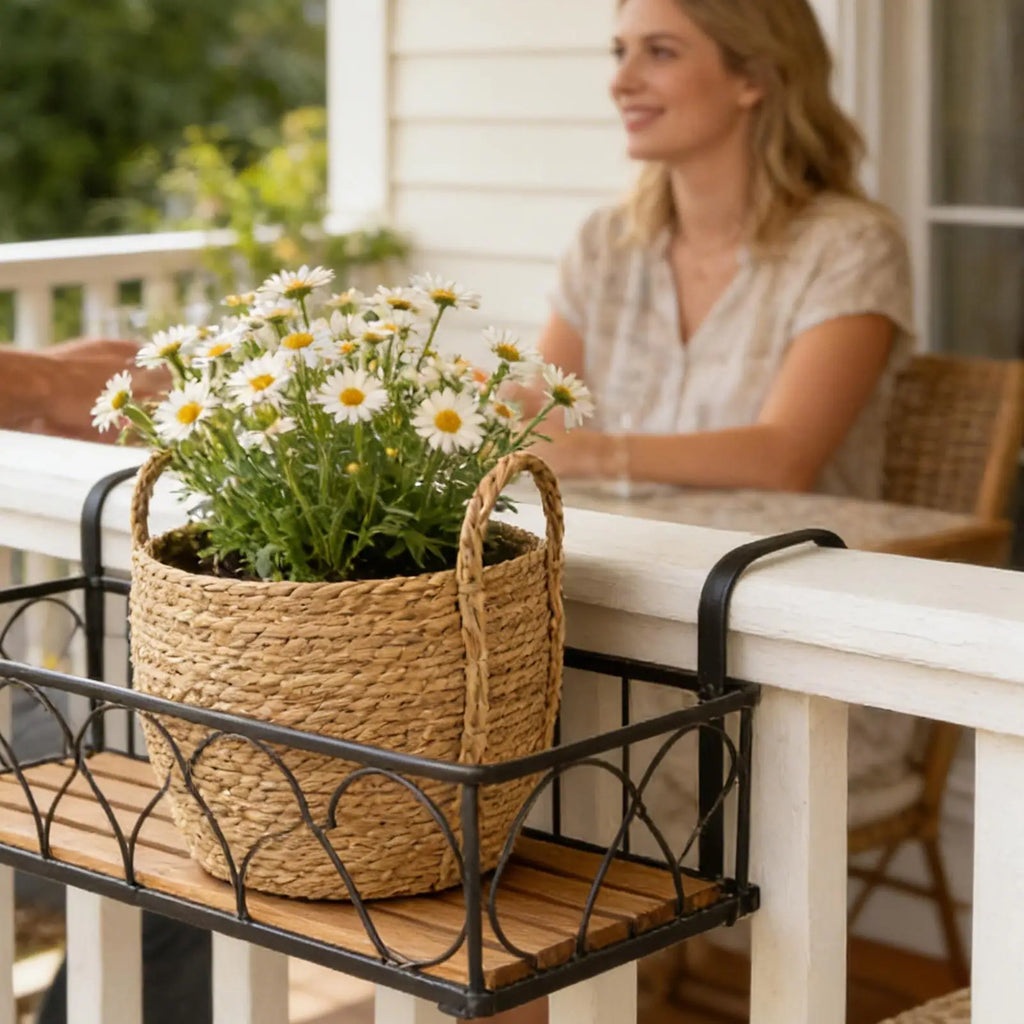 Rattan Planter Basket Rustic Organizer Handle Woven Plant Indoor