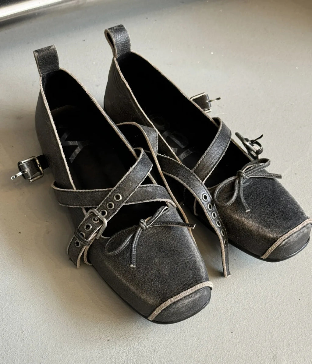 Flat Shoes for Women in Spring and Autumn 2025 New French Bow with Pig Nose Mary Jane Shoes Retro Ballet Shoes Ladies Zpaxo Gray 39