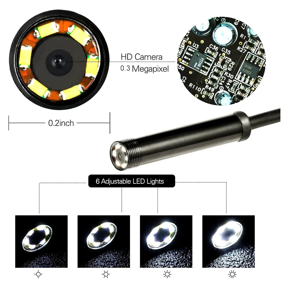 0.3MP Endoscope Camera 3 in 1 Endoscope with Adjustable LEDs Waterproof Micro Inspection Video Camera 1 Meter/2 Meters/5 Meters Zpaxo