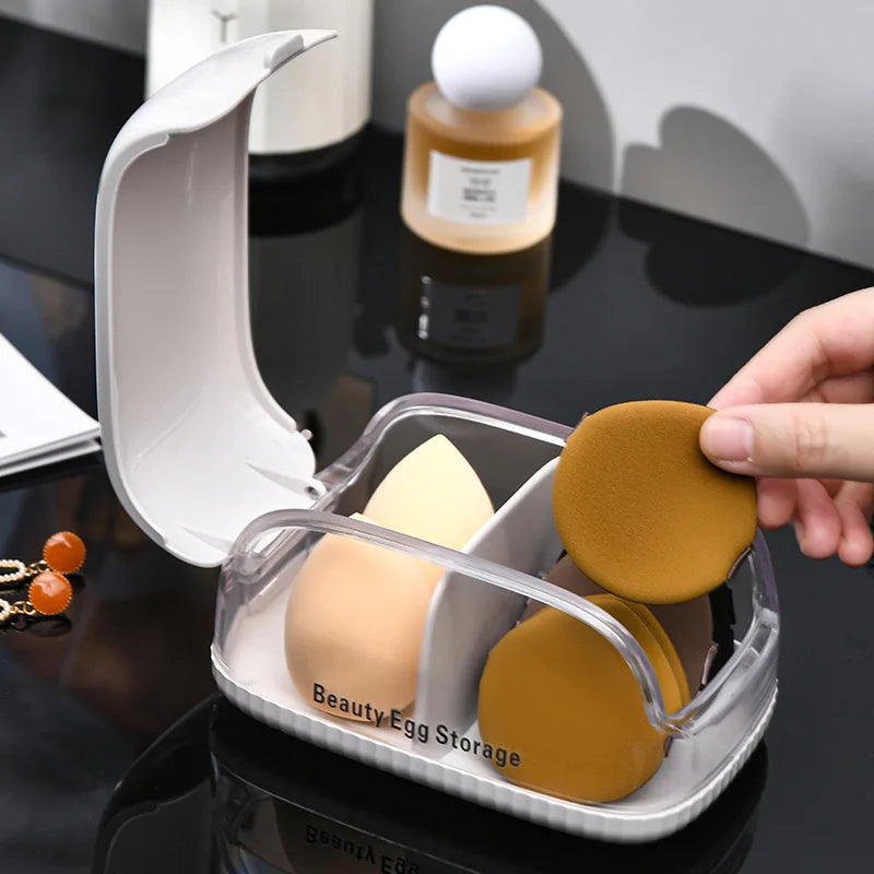 Makeup Egg Storage Box Cover Dustproof Dressing Table Lipstick Air Cushion Storage Rack Divided Portable Powder Puff Storage Box Zpaxo