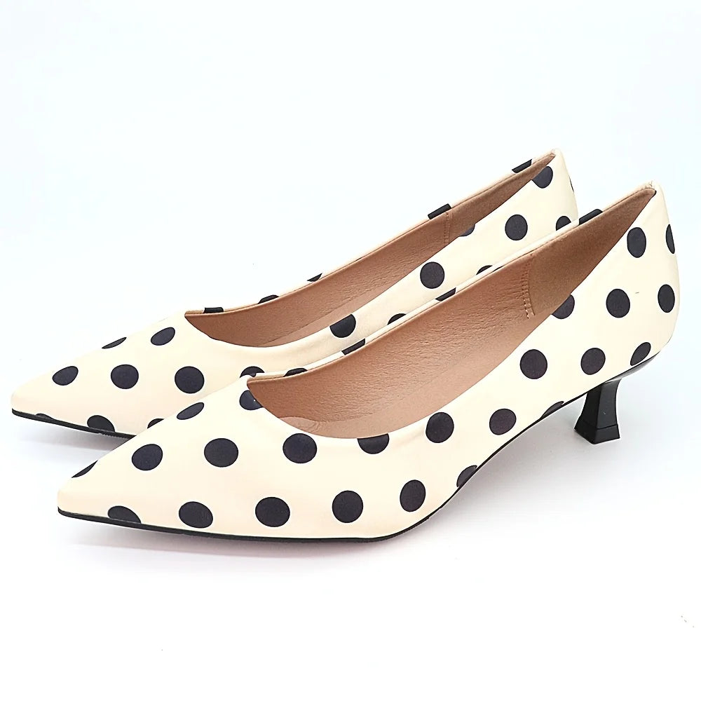 Black & White Polka Dot Heels – Retro Faux Leather Pumps