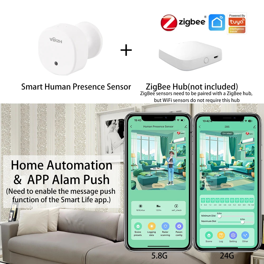 ZigBee/WiFi MmWave Human Presence Sensor Radar Movement Body Motion Detection With illuminance Tuya Smart Life Home Assistant Zpaxo