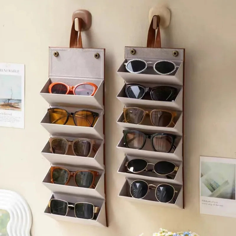 2/3/4/5/6 Grids Sunglasses Organizer Travel Organizers Accessories Storage Box for Glasses Portable FoldableWall Hanging Case Zpaxo