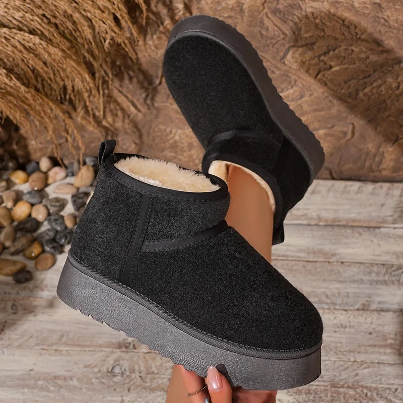 Winter Women's Comfortable Keep Warm Mid Heel Snow Boots Women Solid Zpaxo black 39