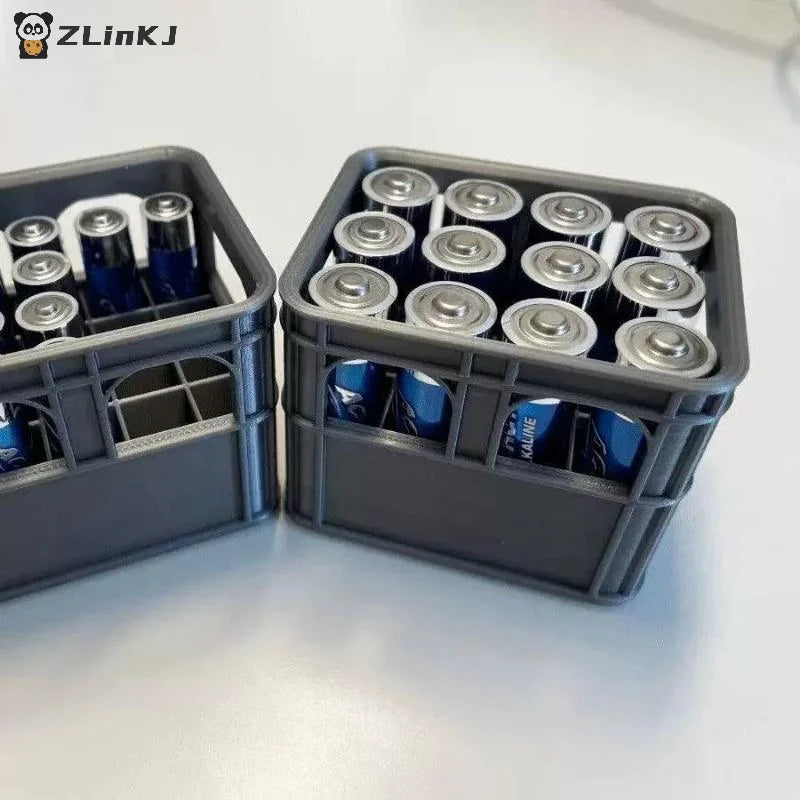 ▶1PCS 3D Printed Beer Crate Style AA Battery Storage Box - 12 Compartments, Plastic Organizer, For Home Decoration Zpaxo