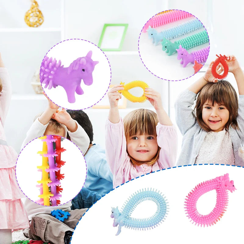 6- Funny Unicorn Pull Worm Stretch String TPR Rope Kids Birthday