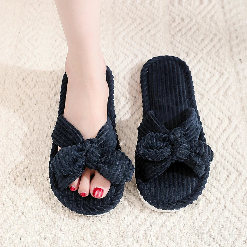 Women's Bow Flat Heel Slippers Home Non-slip Open-toe Breathable All