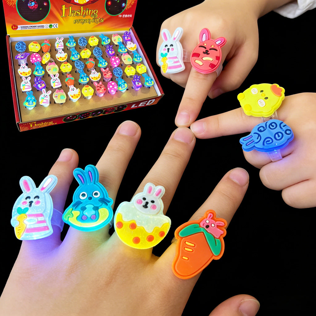 Easter LED Luminous Finger Rings Chick Rabbit Light Up Ring Toys Glow